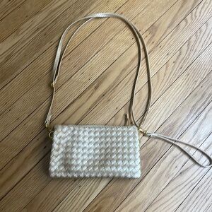 gold weave faux leather crossbody bag/ wristlet nwot